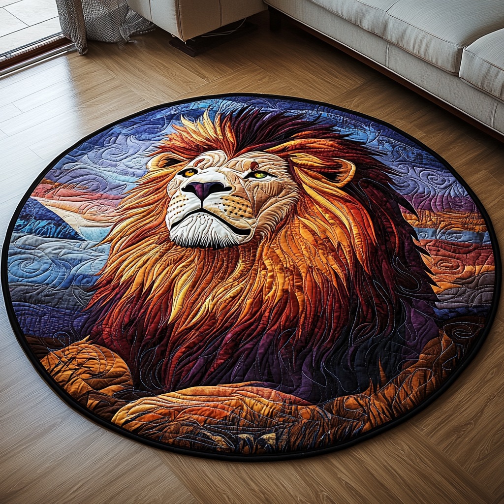Majestic Roar Quilted Round Mat Christmas Entryway Decor Lion Lover Gift Ideas