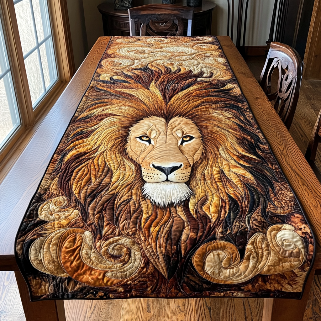 Majestic Roar Quilted Table Runner Dining Table Decor Ideas Christmas Gift For Lion Lovers