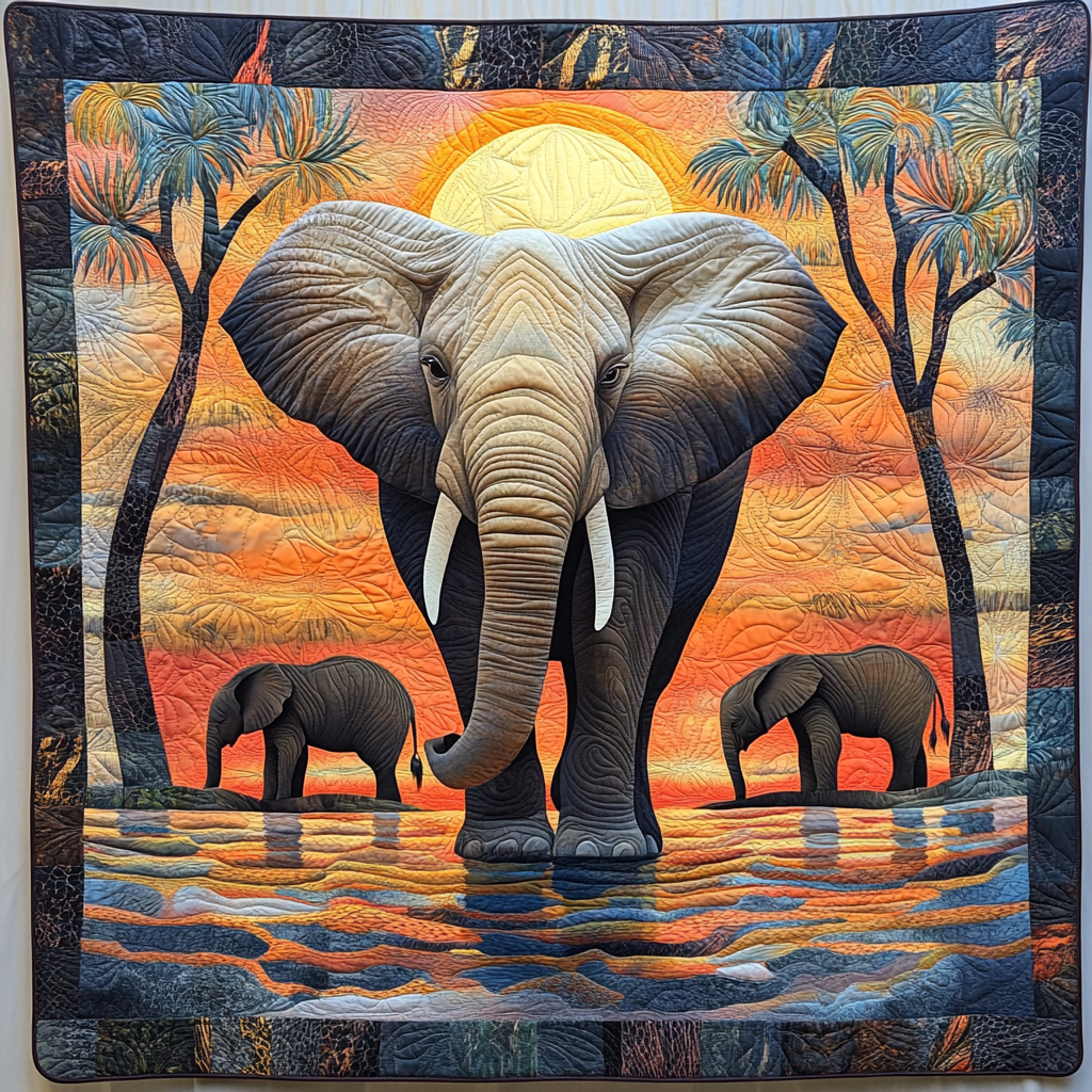 Majestic Savannah Quilted Blanket Unique Elephant Gifts