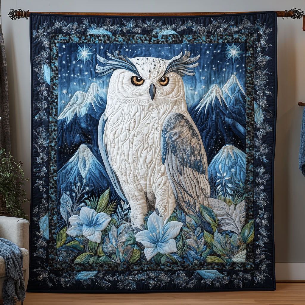 Majestic Snow Owl Quilt Luxury Quilt Blanket with Decorative Stitching