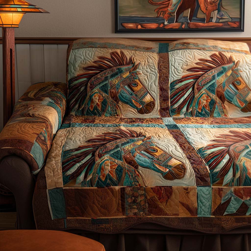 Majestic Steed Quilted Sofa Cover Couch Protector Native American Christmas Gifts