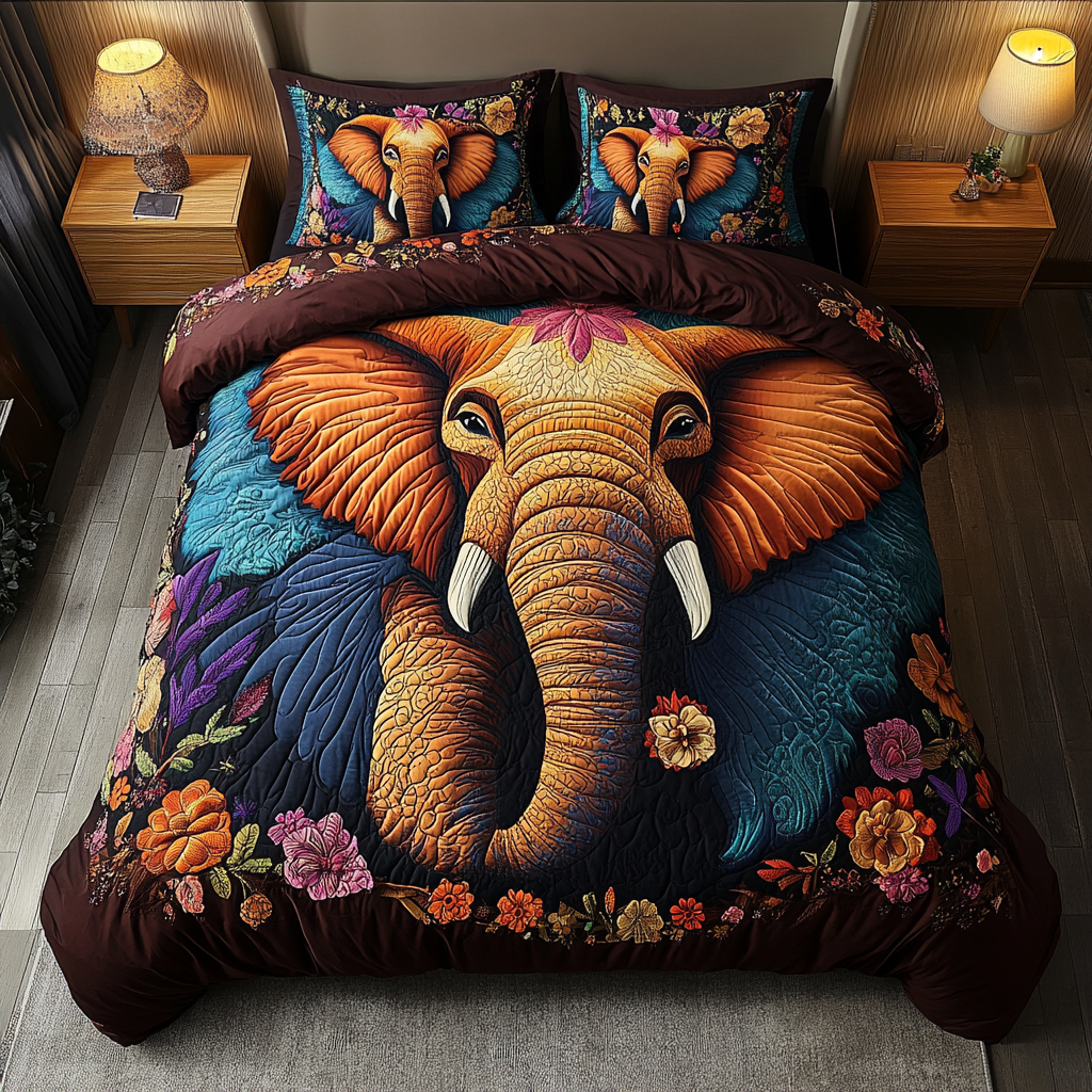 Majestic Step Quilted Bedding Set Bed Decorations Gifts For Someone Who Likes Elephants