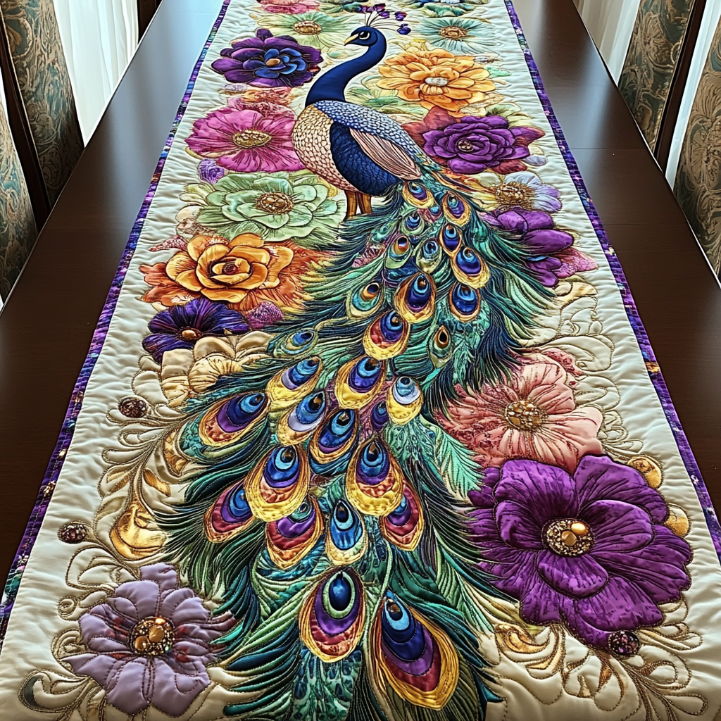 Majestic Tail Quilted Table Runner Dining Table Ideas Peacock Home Decorations