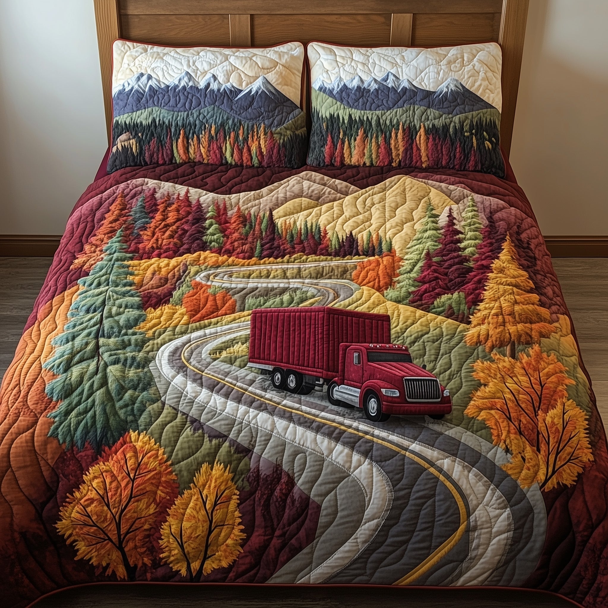 Majestic Truck Voyage Quilted Bedding Set Duvet Cover Bedspread Christmas Tractor Gifts For Dad