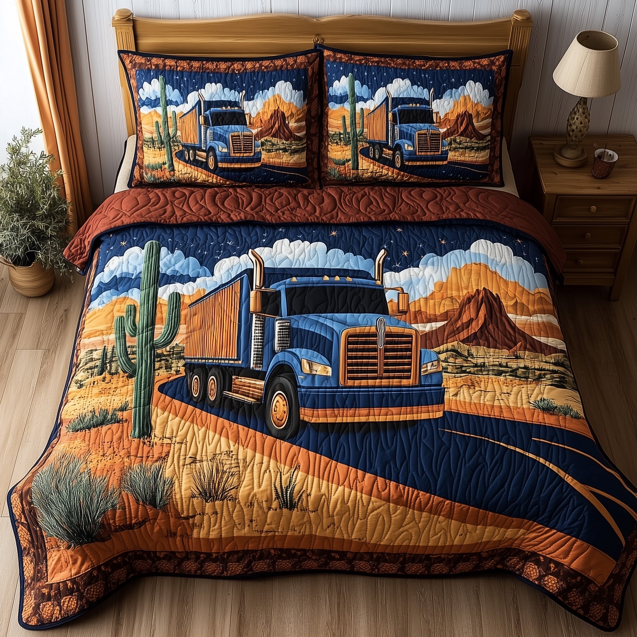 Majestic Truck Voyage Quilted Bedding Set Duvet Cover Bedspread Tractor Themed Gifts Christmas