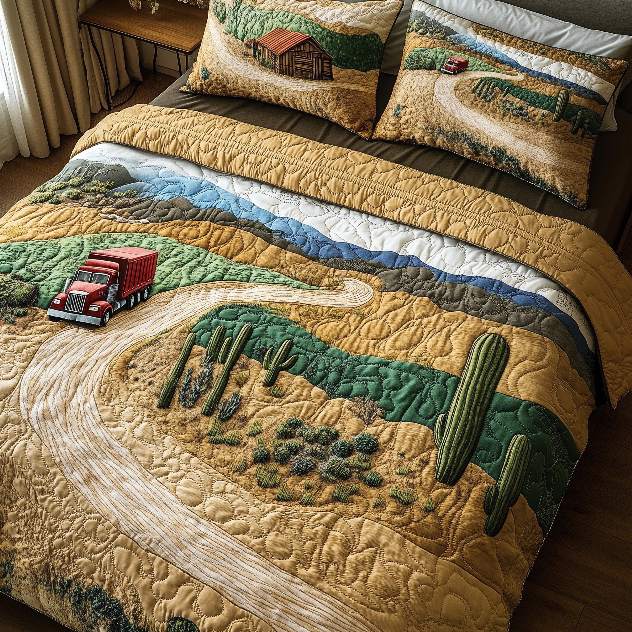 Majestic Truck Voyage Quilted Bedding Set Duvet Cover Bedspread Tractor Themed Gifts For Adults