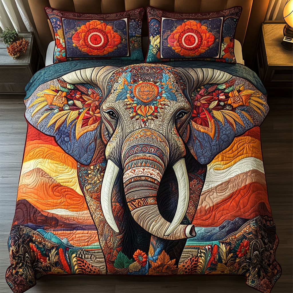 Majestic Trunk Quilted Bedding Set Cozy Bedroom Decor Elephant Themed Gifts