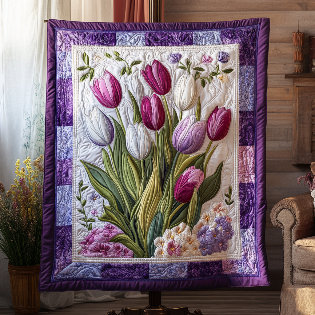Majestic Tulips Quilted Blanket Christmas Holiday Best Tulip Gifts Items