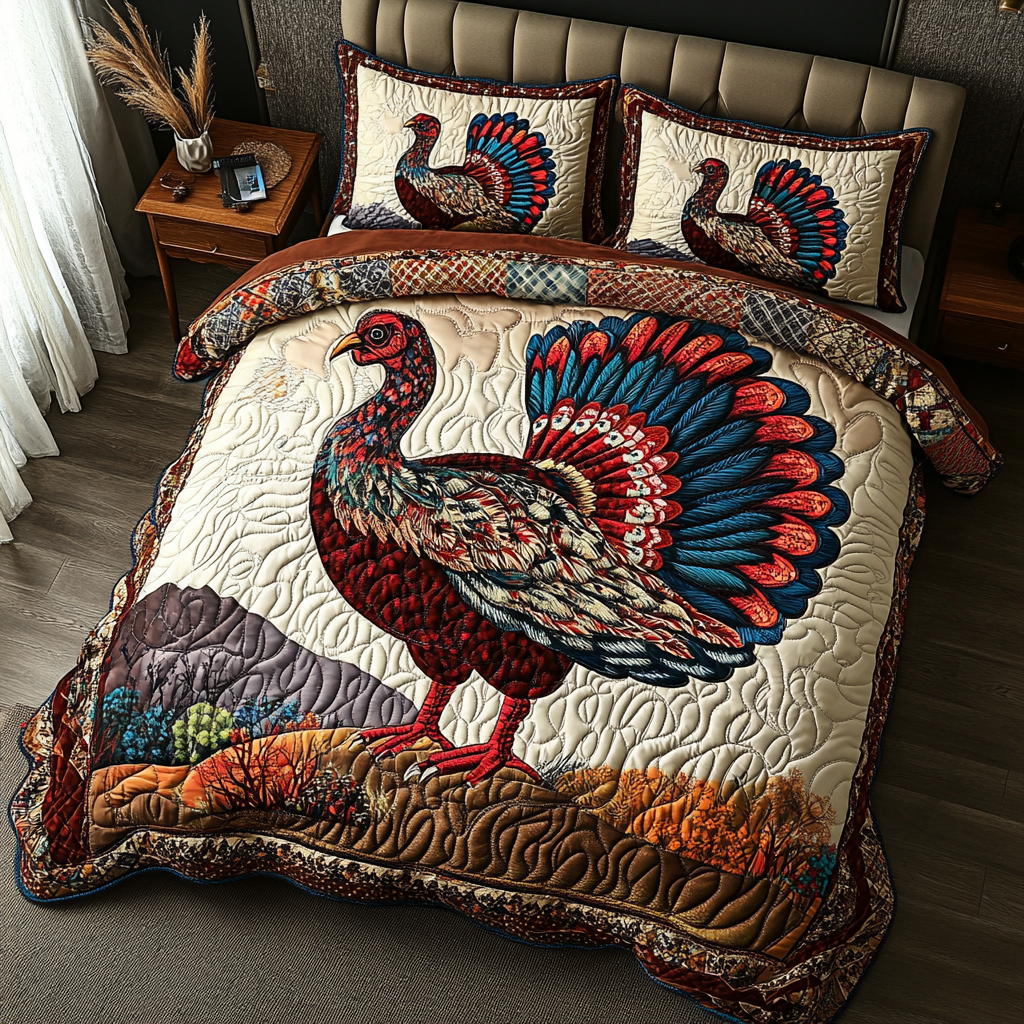 Majestic Turkeys Quilted Bedding Set Best Bedspread Set Best Thanksgiving Gifts