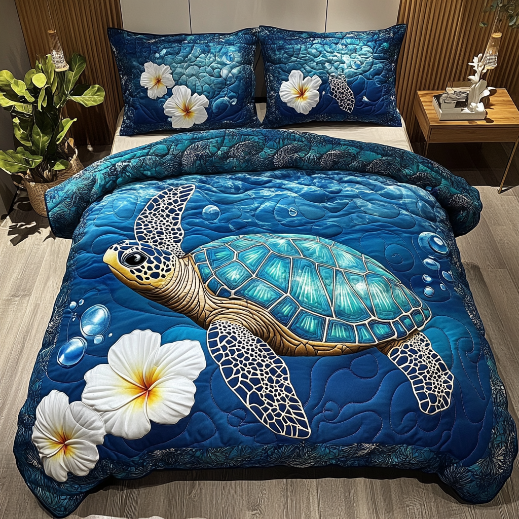 Majestic Turtle Quilted Bedding Set Best Bedspread Set Sea Turtle Gift Ideas
