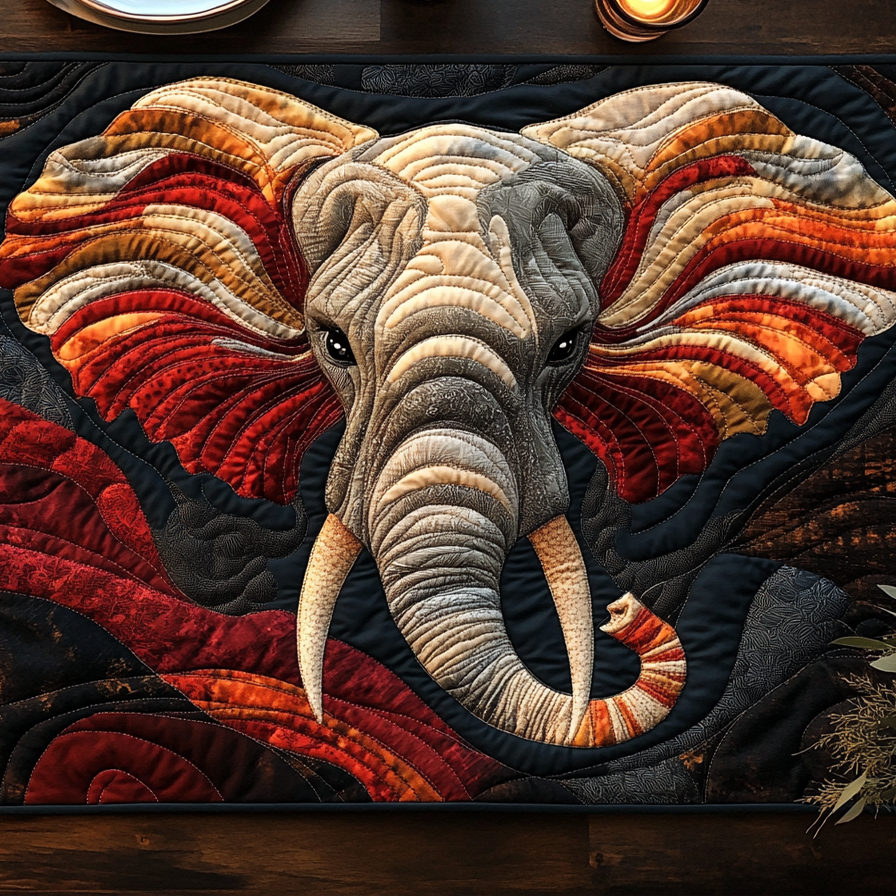 Majestic Tuskers Quilted Place Mat Christmas Home Dec Elephant Gifts For Xmas