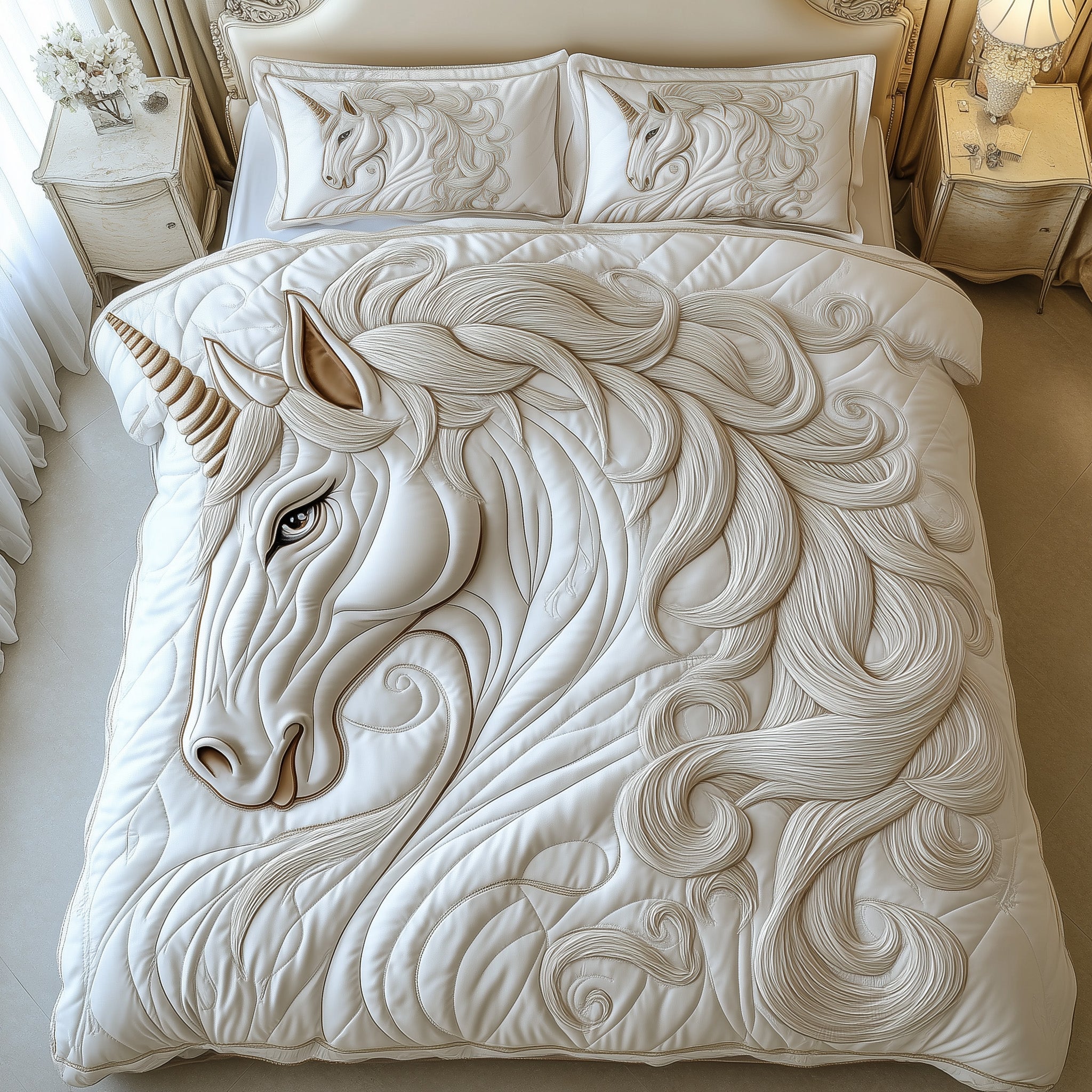 Majestic Unicorn Quilted Bedding Set Duvet Cover Bedspread Meaningful Couple Gifts