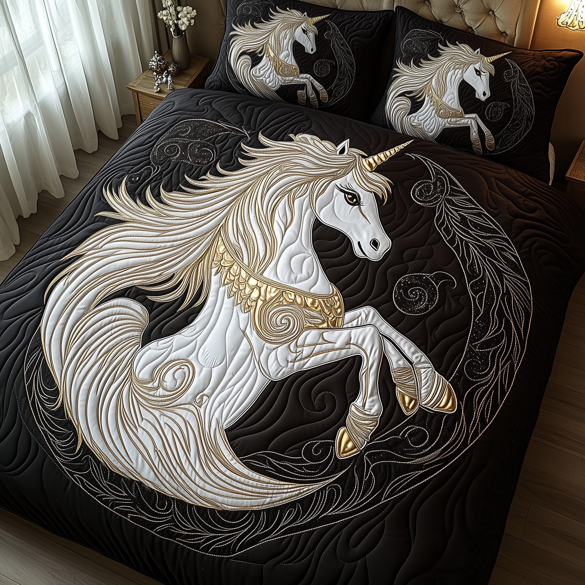 Majestic Unicorn Quilted Bedding Set Duvet Cover Bedspread Meaningful Presents For Mum
