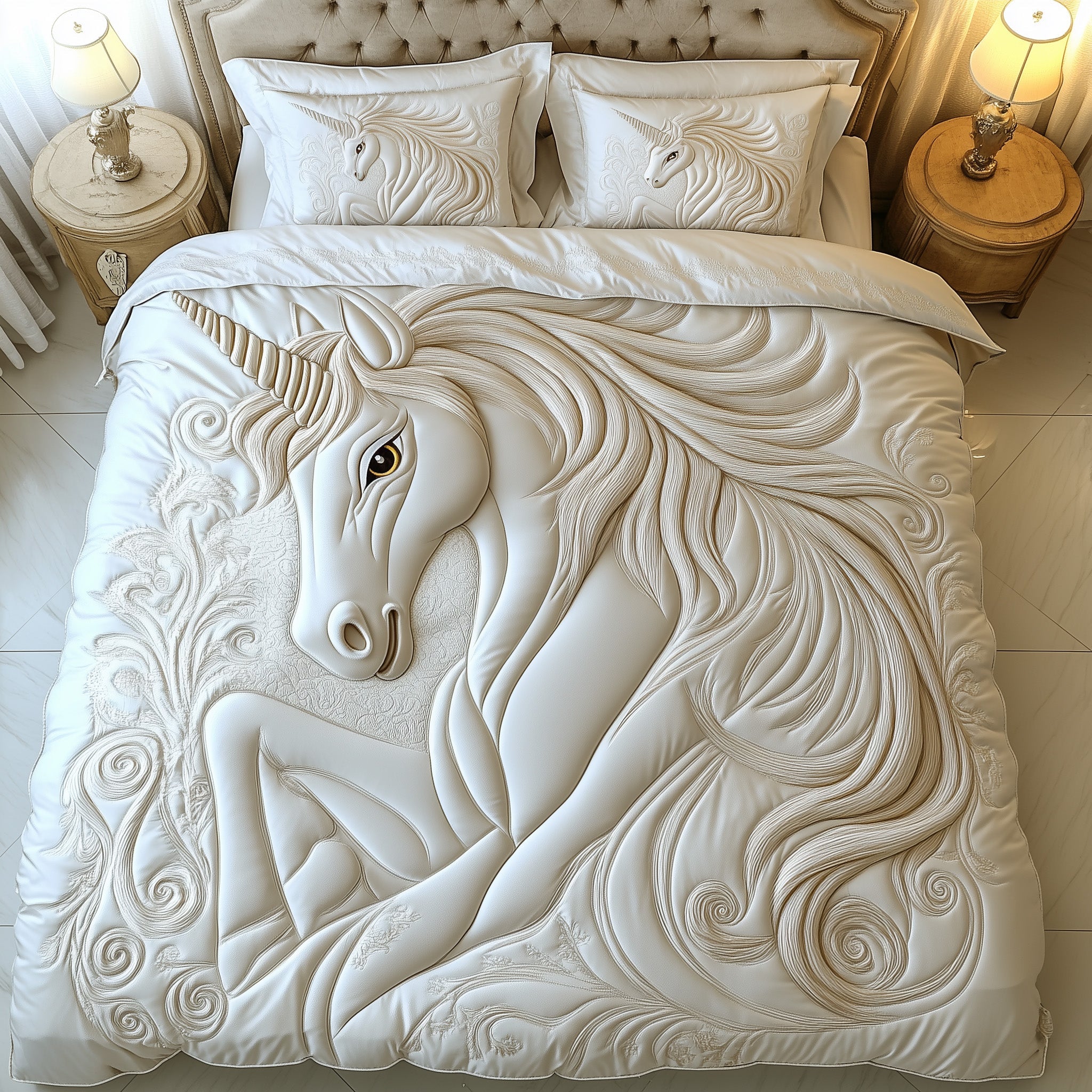 Majestic Unicorn Quilted Bedding Set For Family For Couples