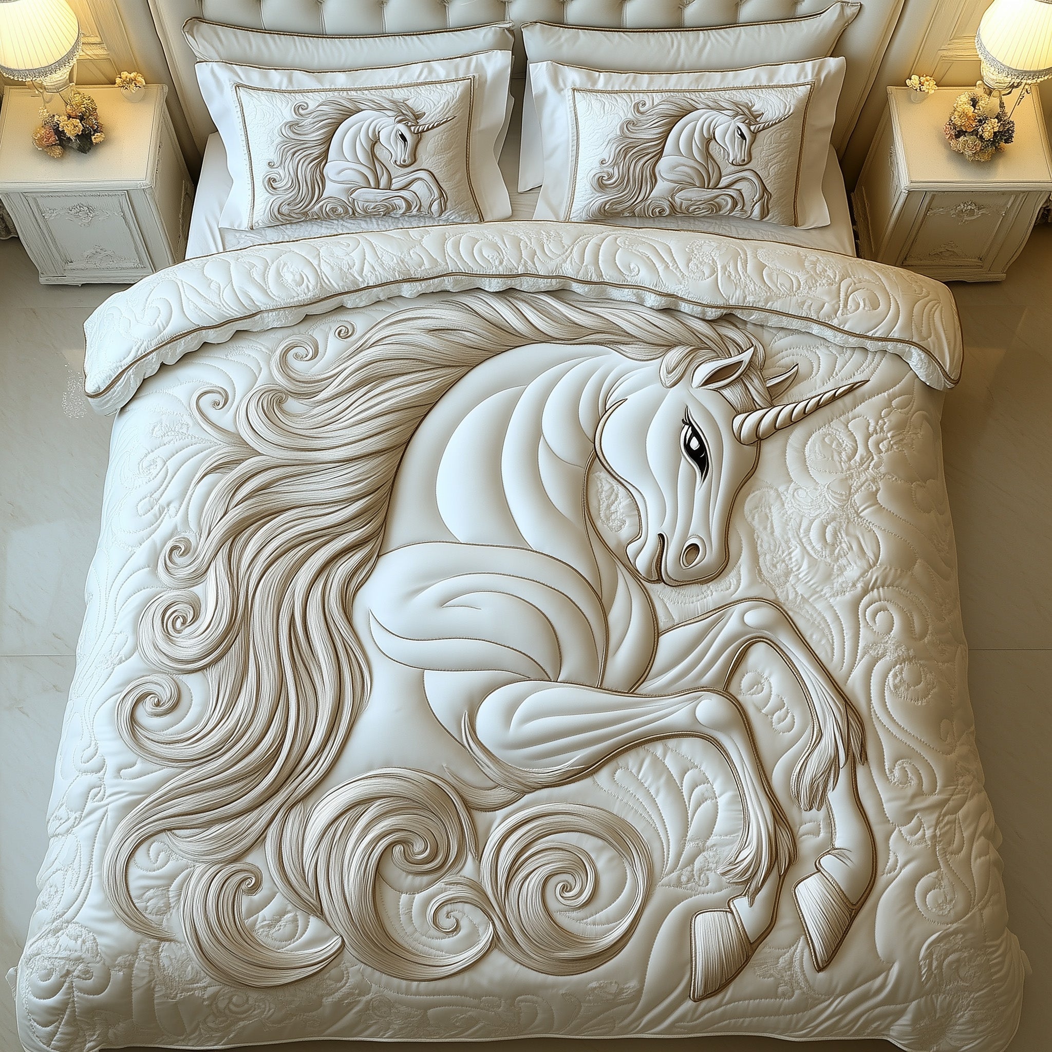 Majestic Unicorn Quilted Bedding Set For Women For Couples Birthday Gift