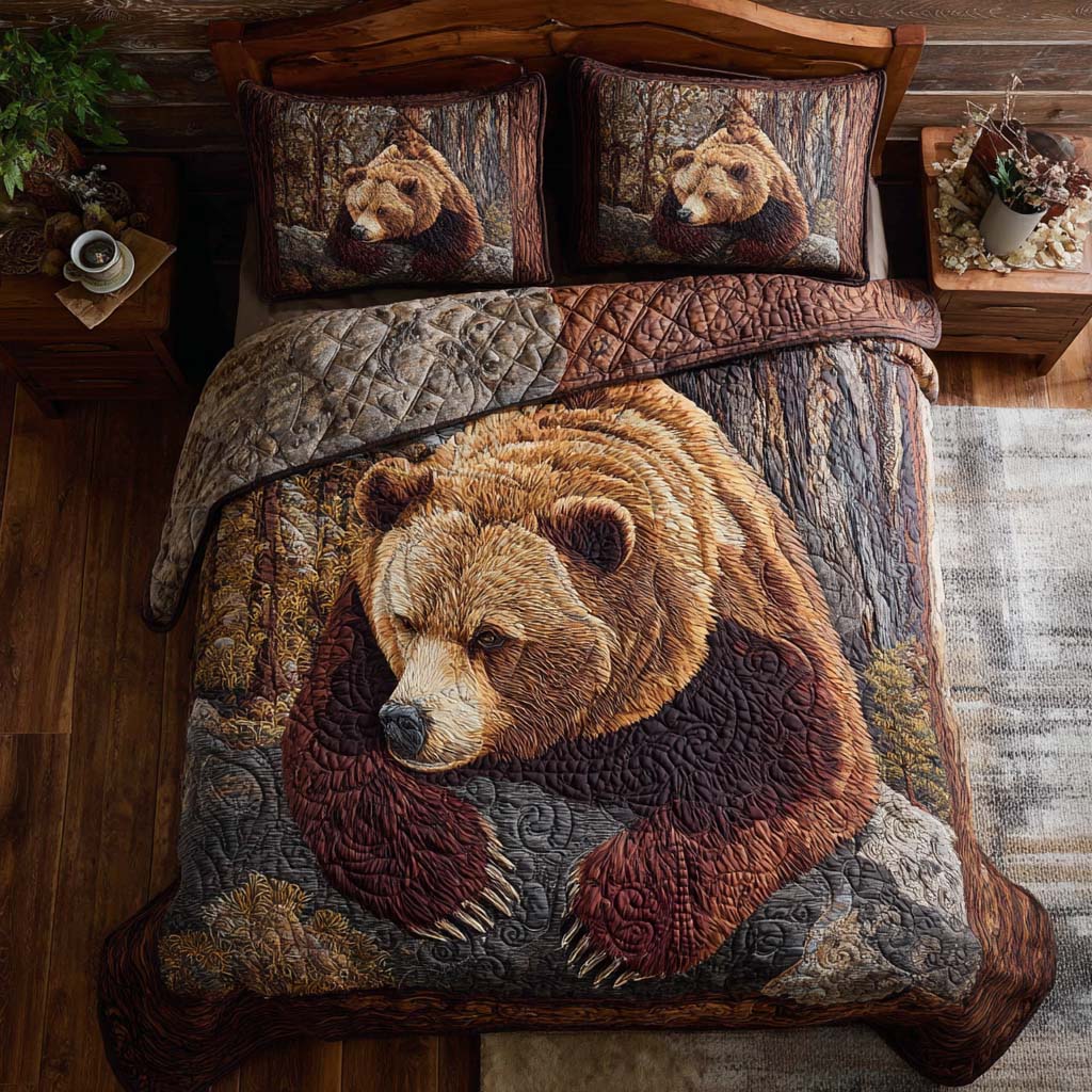 Majestic Watch Quilted Bedding Set Bed Decor Gifts For Bear Lovers
