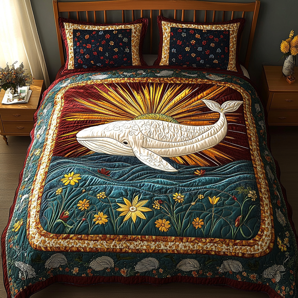 Majestic Whale Quilted Bedding Set Best Bedspread Set Whale Gifts For Her