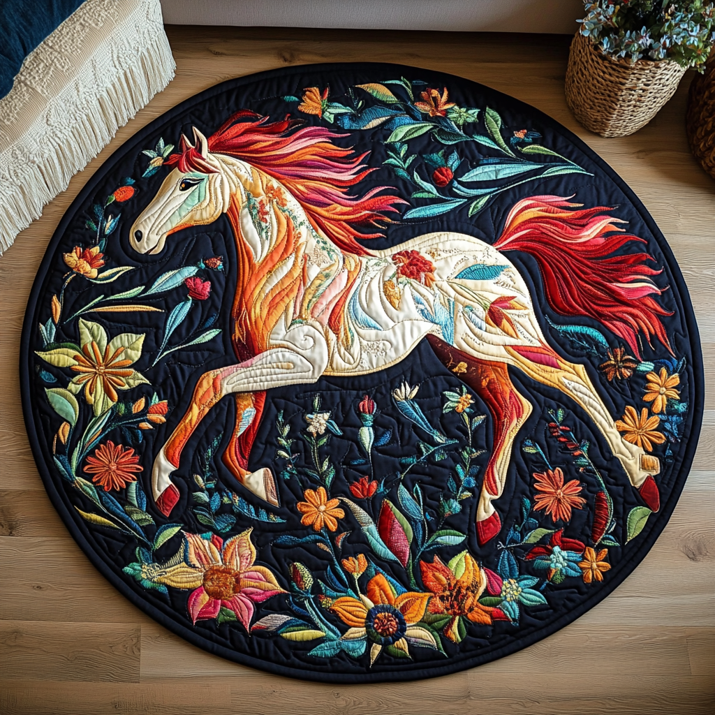 Majestic White Horse Quilted Round Mat Entryway Rug Ideas Unique Gifts For Horse Owners