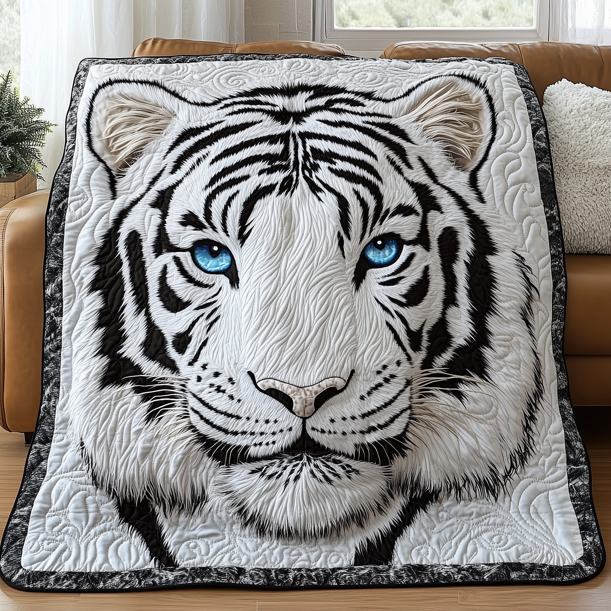 Majestic White Tiger Quilted Blanket Cute Soft BlanketFather Daughter Gifts For Dad