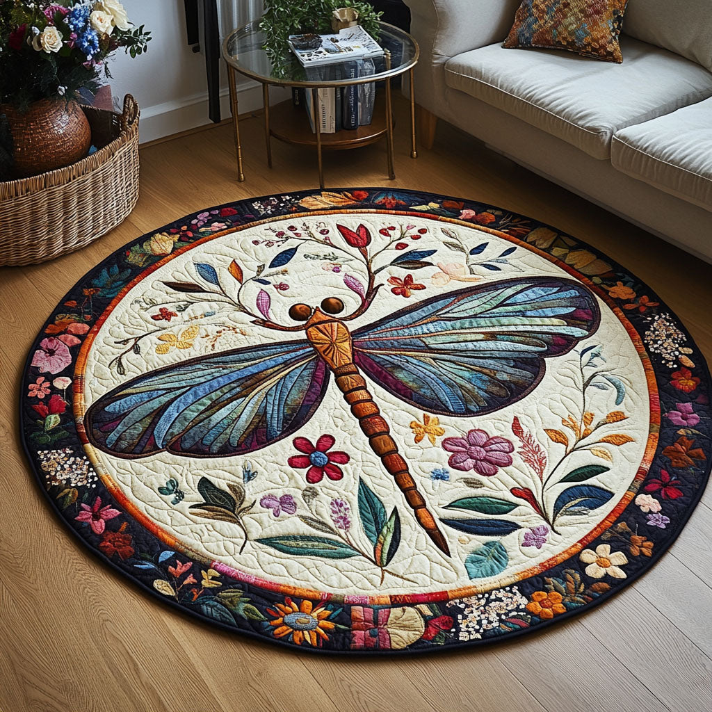 Majestic Wings Quilted Round Mat Front Door Decor Dragonfly Gifts For Him