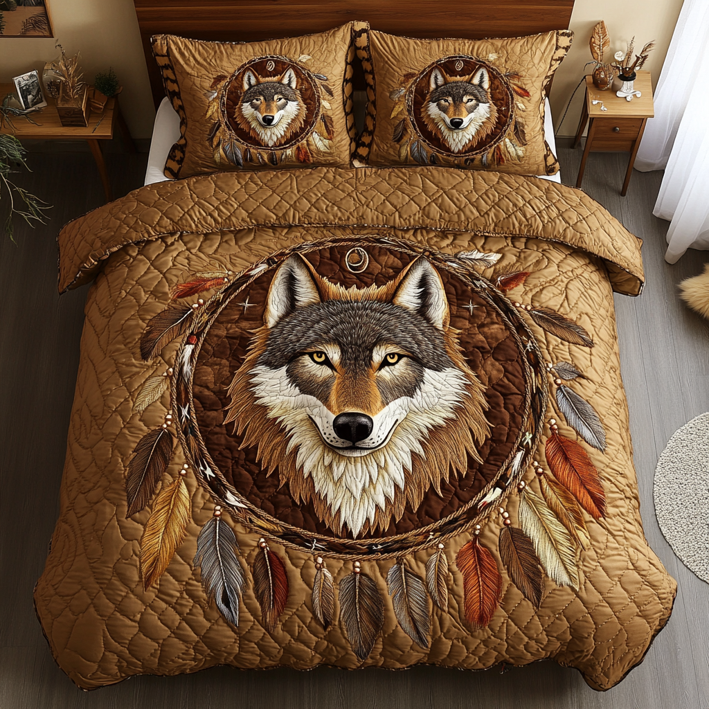 Majestic Wolf Quilted Bedding Set Christmas Duvet Cover Wolf Themed Gift Items