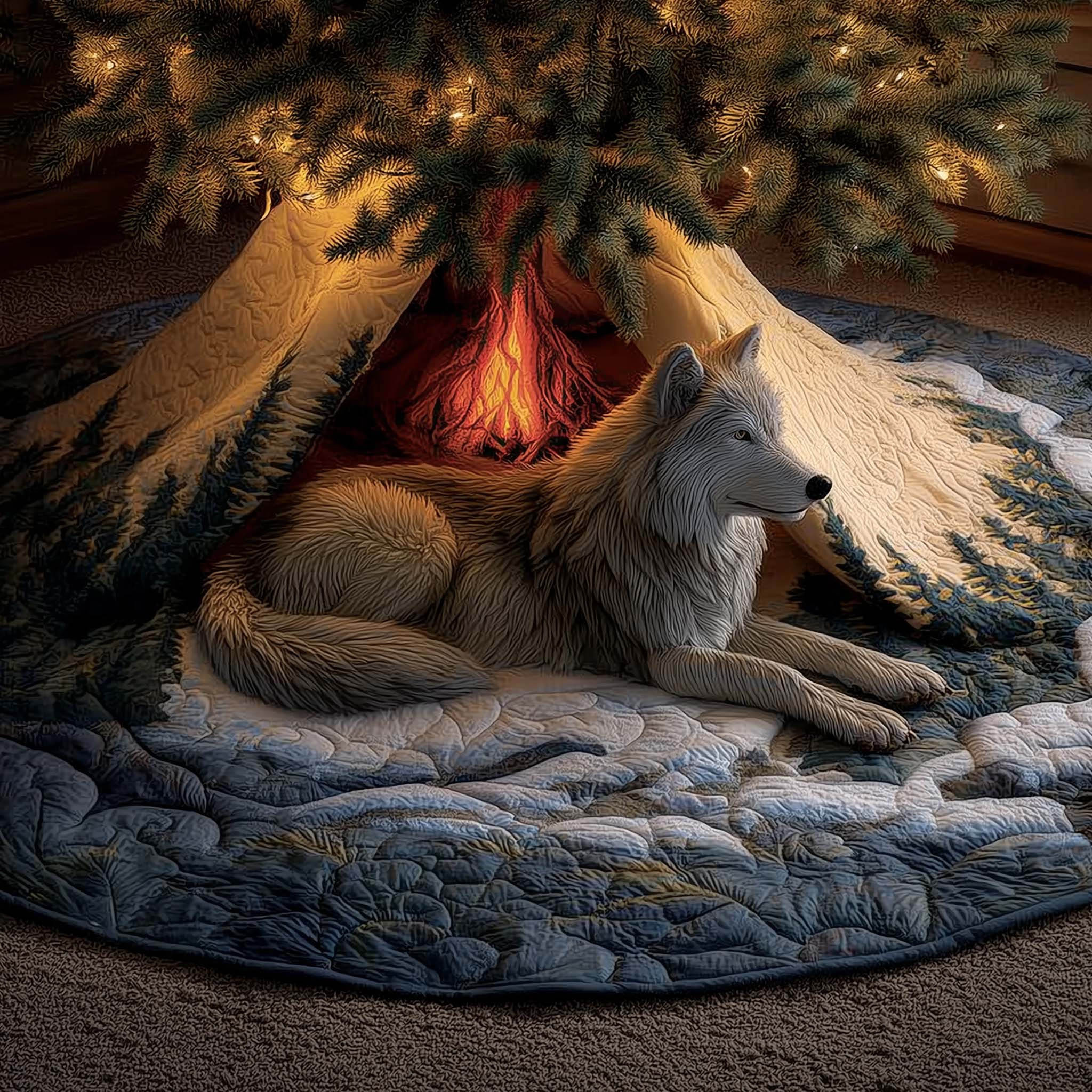 Majestic Wolf Quilted Tree Skirt Holiday Home Decor Christmas Gift For Wolf Lover