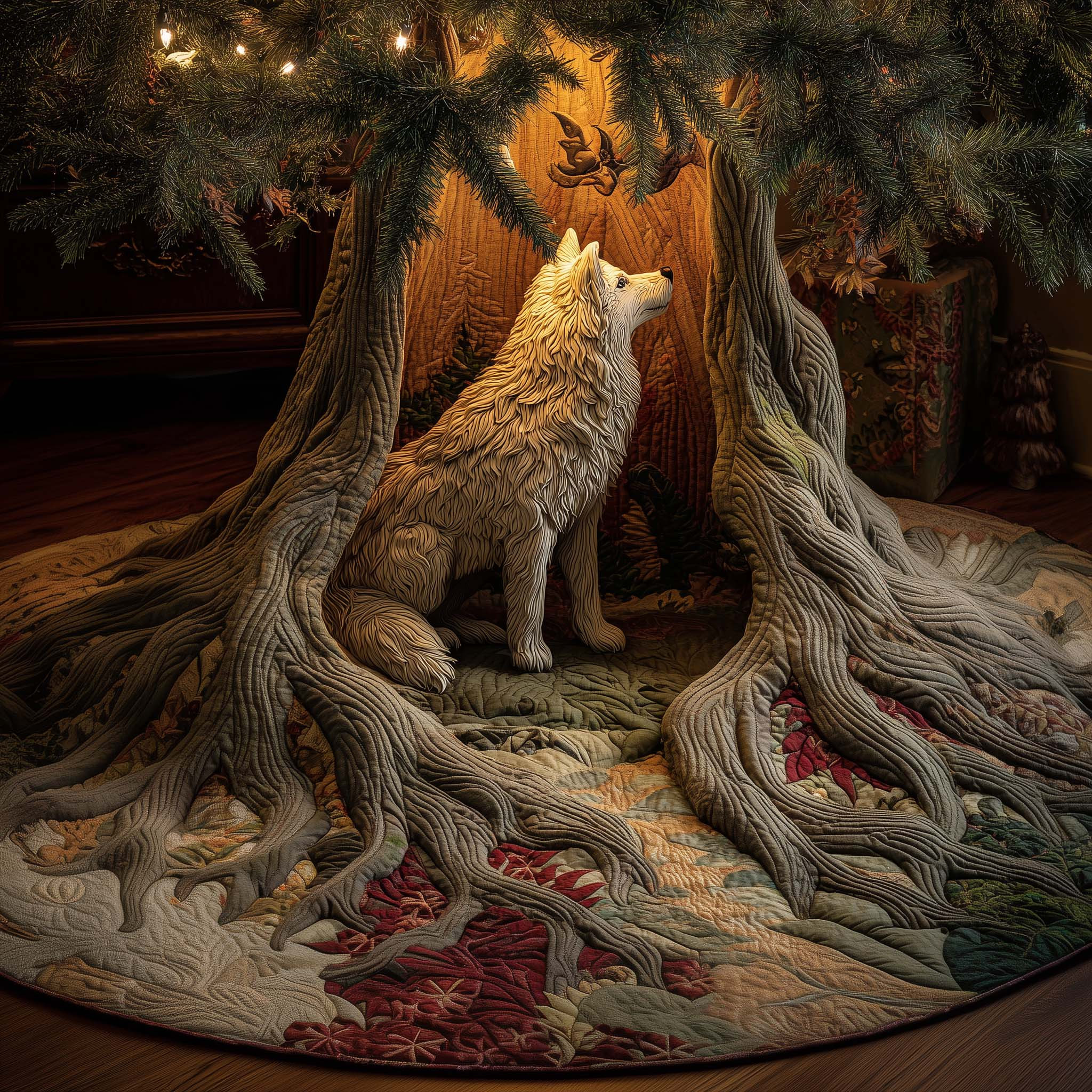 Majestic Wolf Woodland Whispers Quilted Tree Skirt Indoor Christmas Decorations Xmas Presents