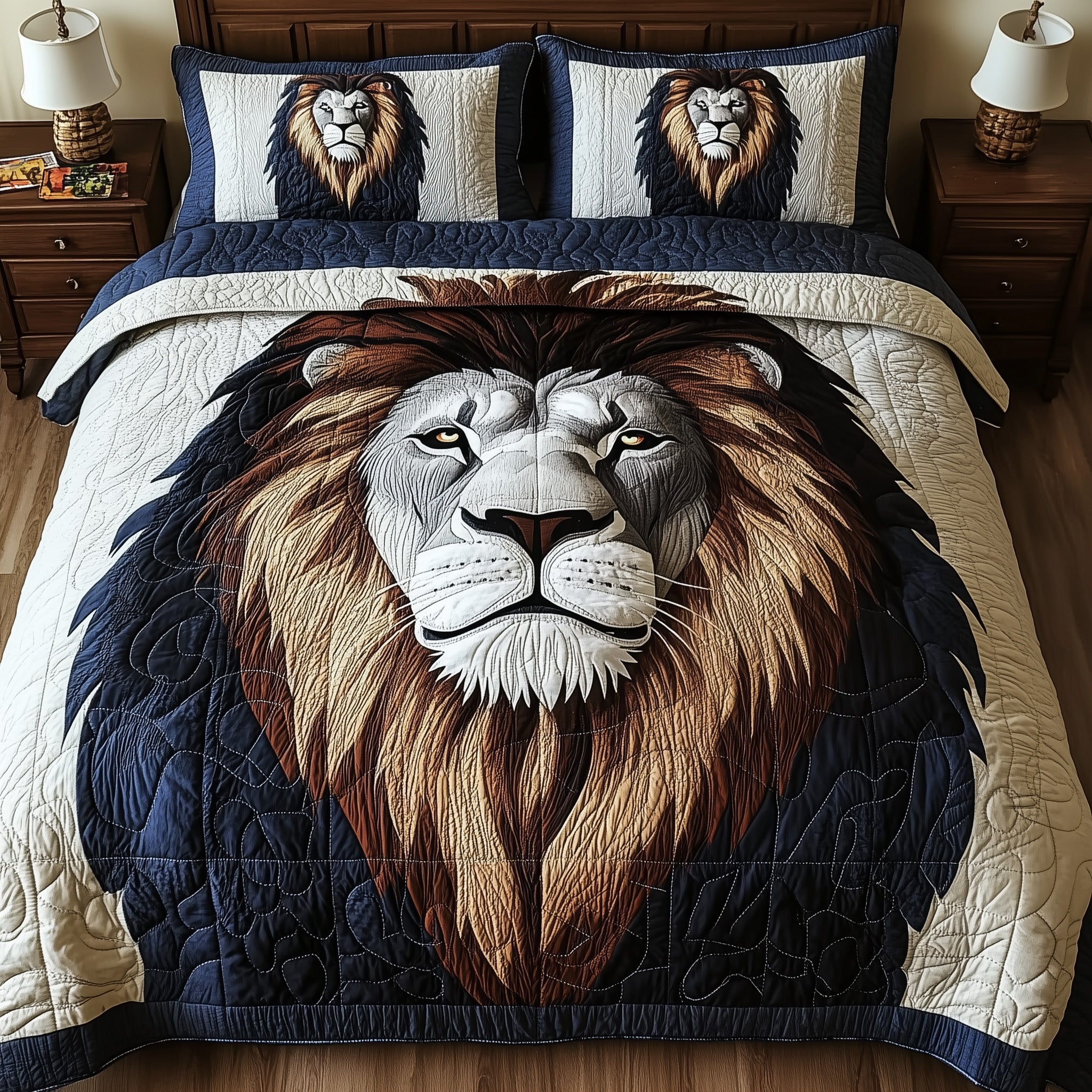 Majesty Lion Quilted Bedding Set Duvet Cover Bedspread Best Lion Gifts For Him