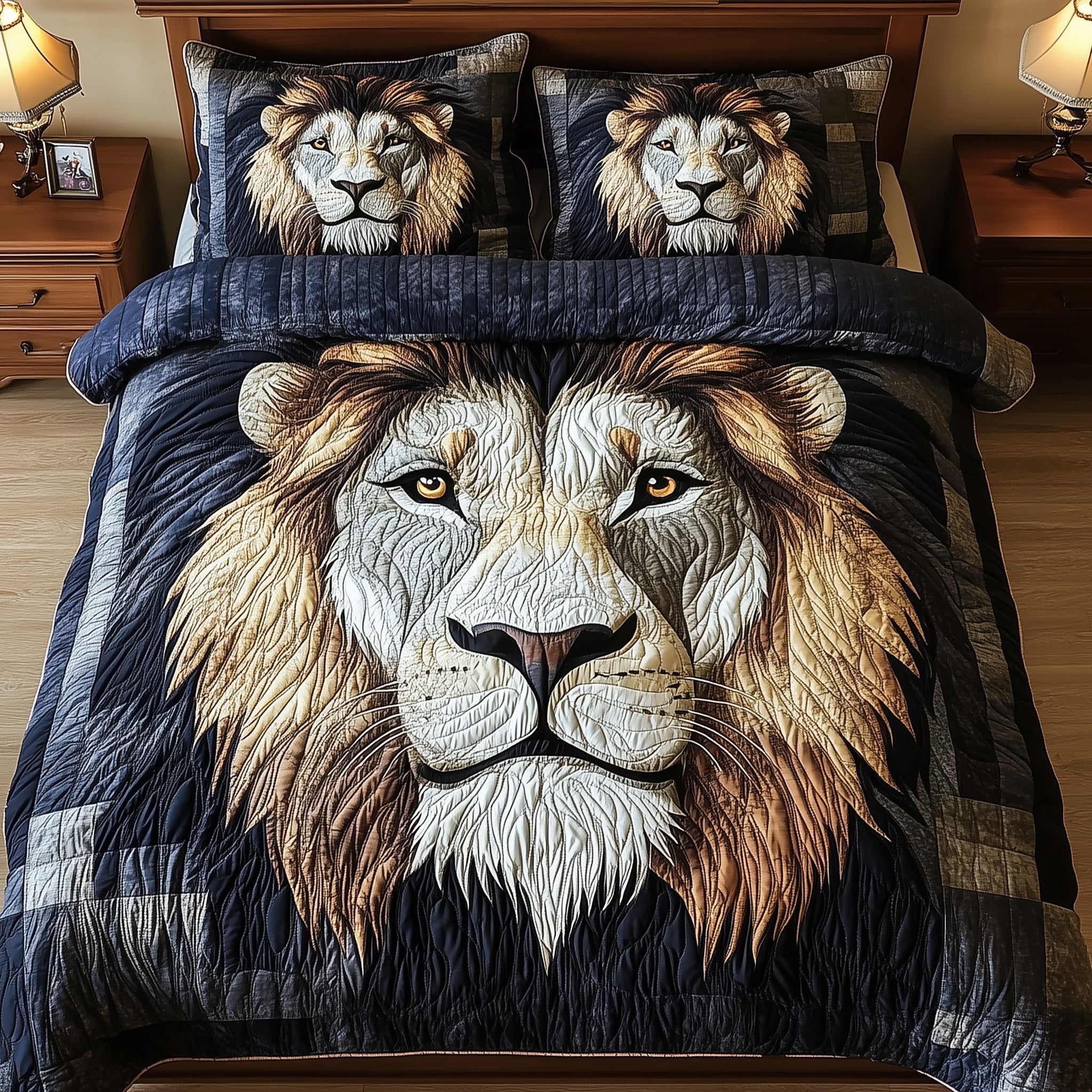 Majesty Lion Quilted Bedding Set Duvet Cover Bedspread Lion Christmas Gifts For Husband