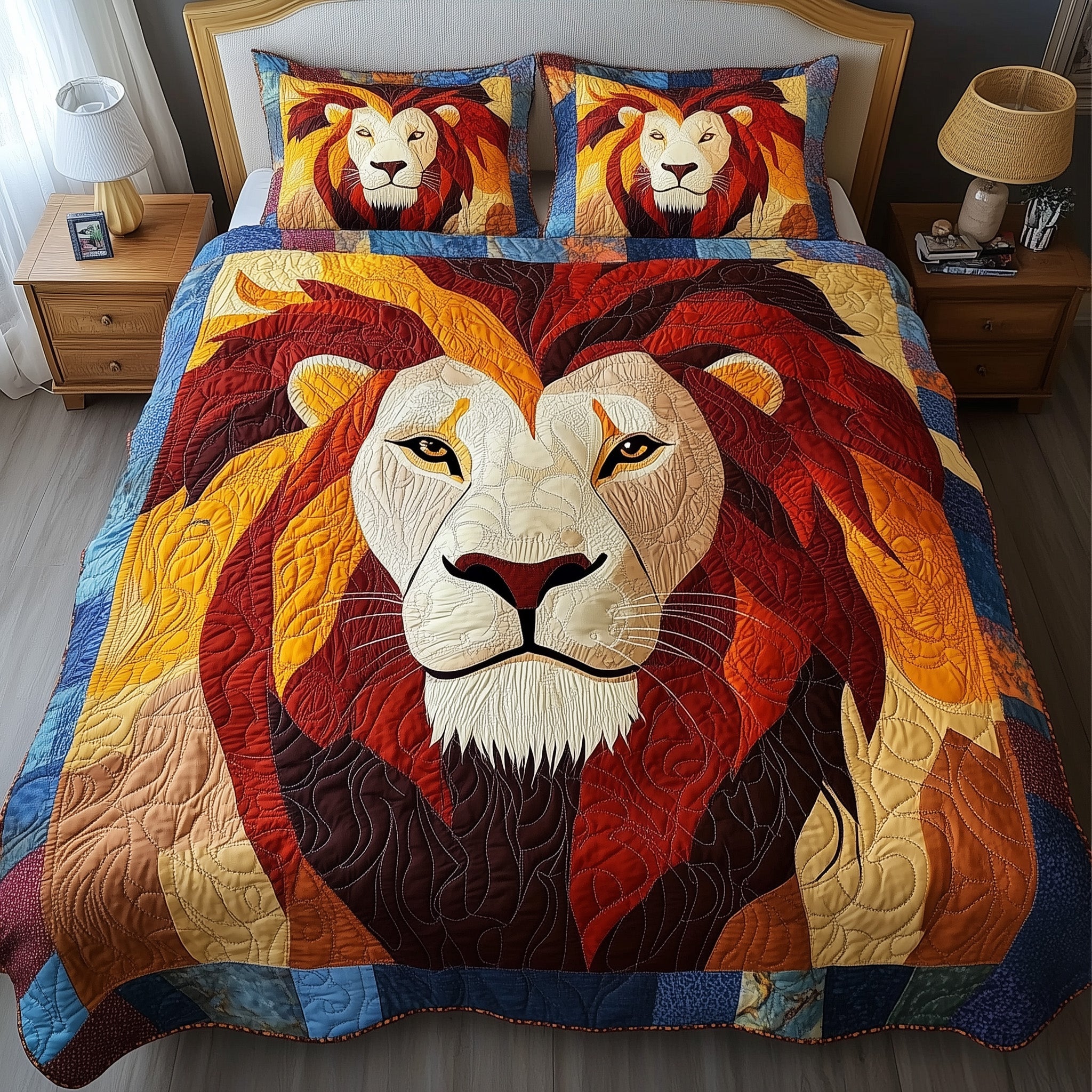 Majesty Lion Quilted Bedding Set Duvet Cover Bedspread Unique Lion Gift Items