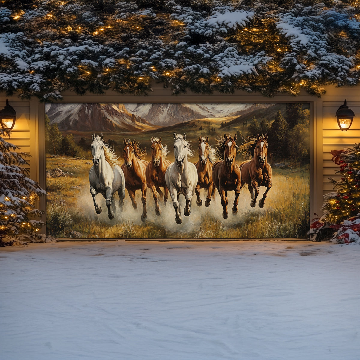 Majesty Wild Run Christmas Garage Door Banner Christmas Decor Horse Lover Xmas Gifts