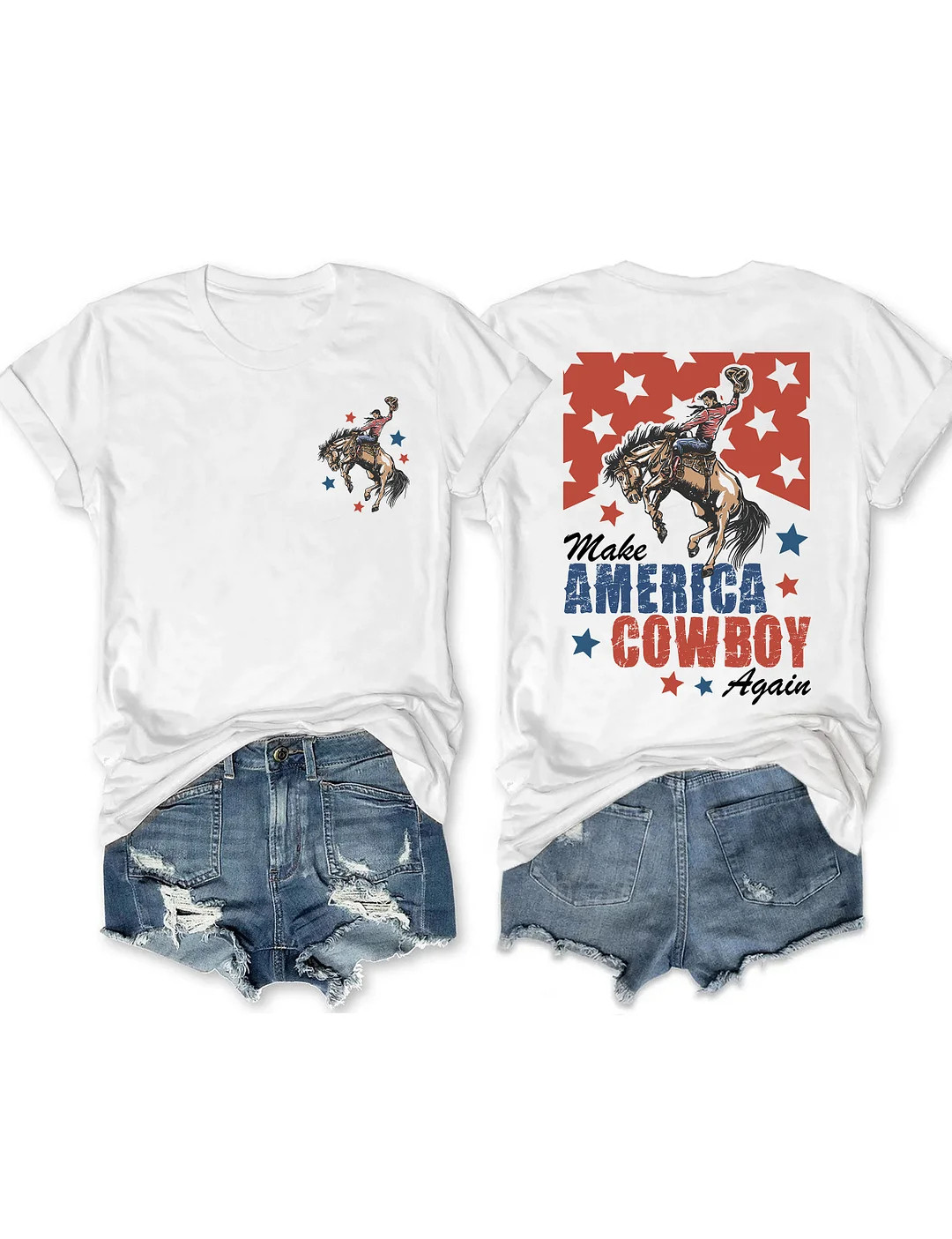 Make America Cowboy Again T-Shirt Patriotic Western Gift 4th Of July Merch For Fans