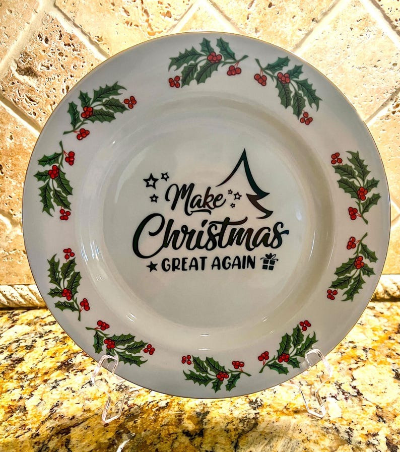 Make Christmas Great Again Ceramic Plates Unique MAGA Merch Christmas Gifts For Father