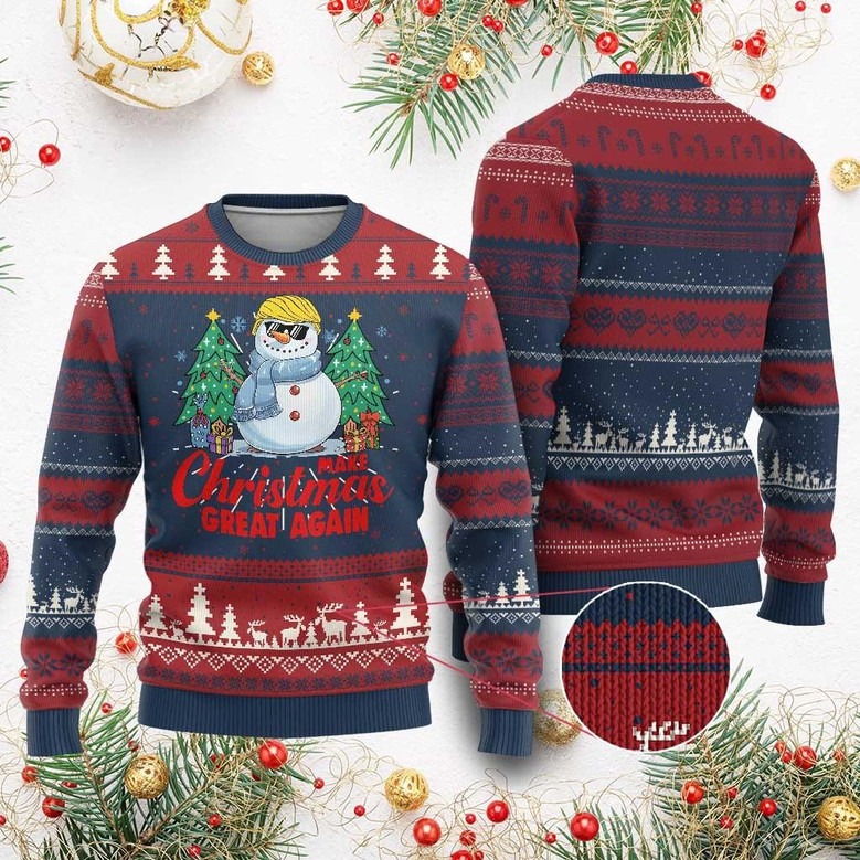 Make Christmas Great Again Ugly Christmas Sweater Funny Trump Snowman Sweater Gifts