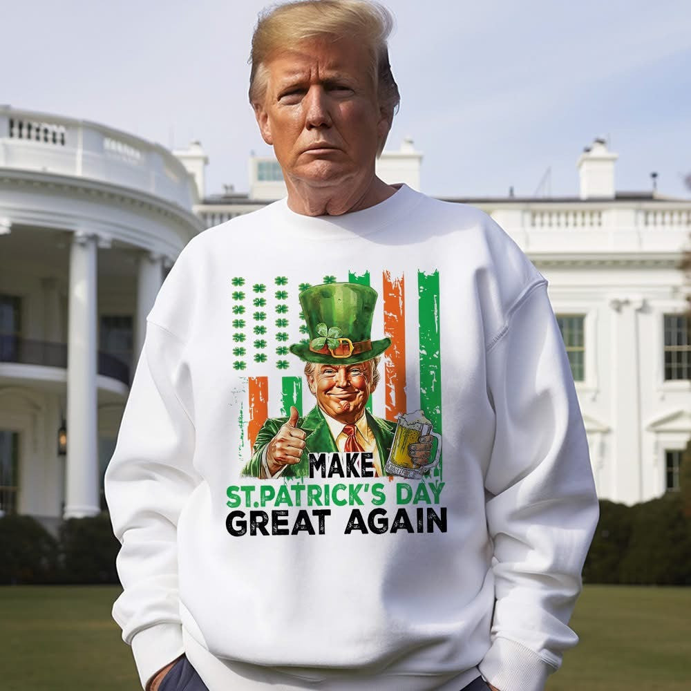 Make St Patrick's Day Great Again Sweatshirt Trump Drinking 45-47 Merchandise Make St Patrick's Day Great Again Sweatshirt Trump Drinking 45-47 Merchandise