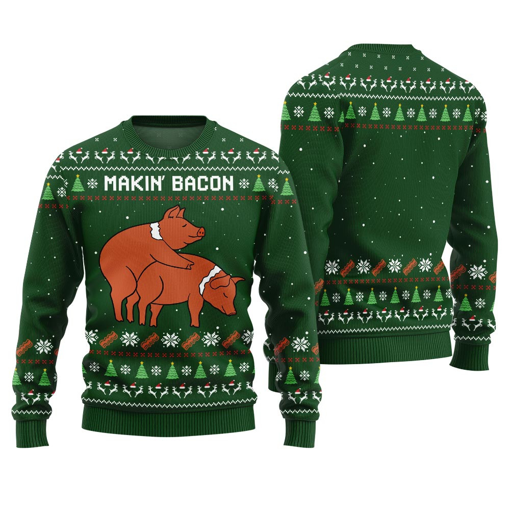 Makin Bacon Naughty Ugly Sweater Warm Winter Merch Gift for Someone You Love