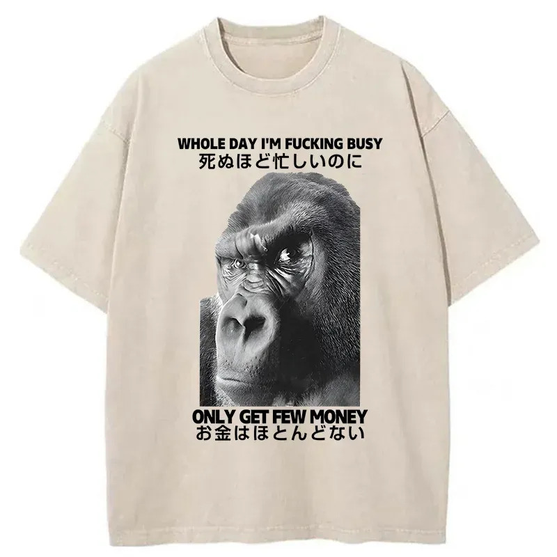 Making Money Gorilla Funny Washed T-Shirt Cool Urban Street Style Shirt Gifts For Friends
