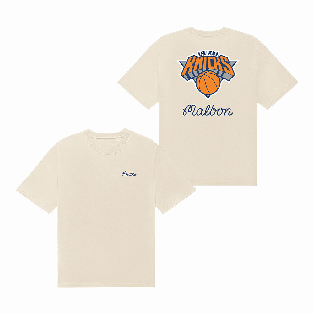Malbon x Knicks Cream Bermuda Courtside T-Shirt 2026 NBA Playoffs Lover Shirt Basketball Gear