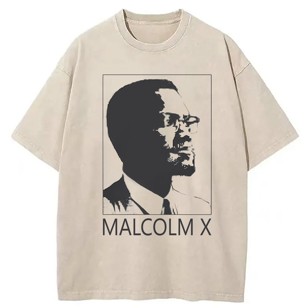 Malcolm X Washed T-Shirt Cool Urban Street Style Shirt Gifts For Besties