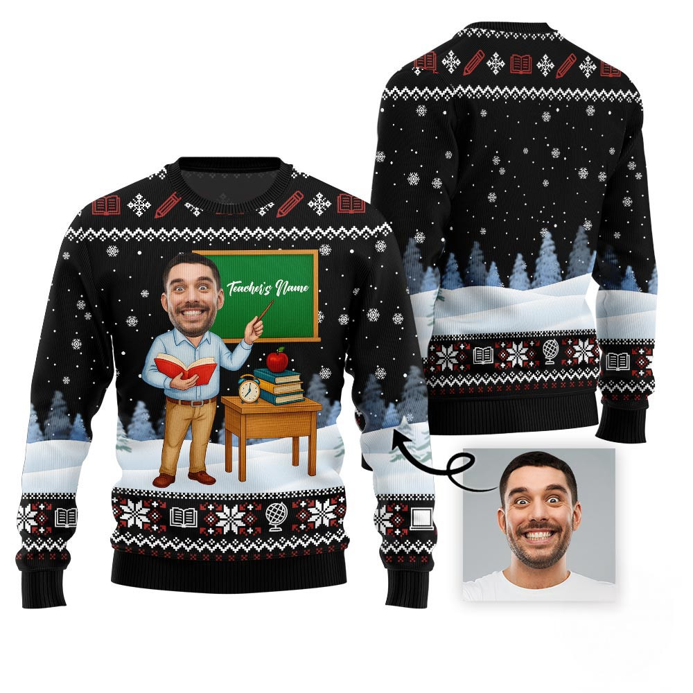 Male Teacher Custom Name And Face Christmas Sweater Christmas Gifts For Her
