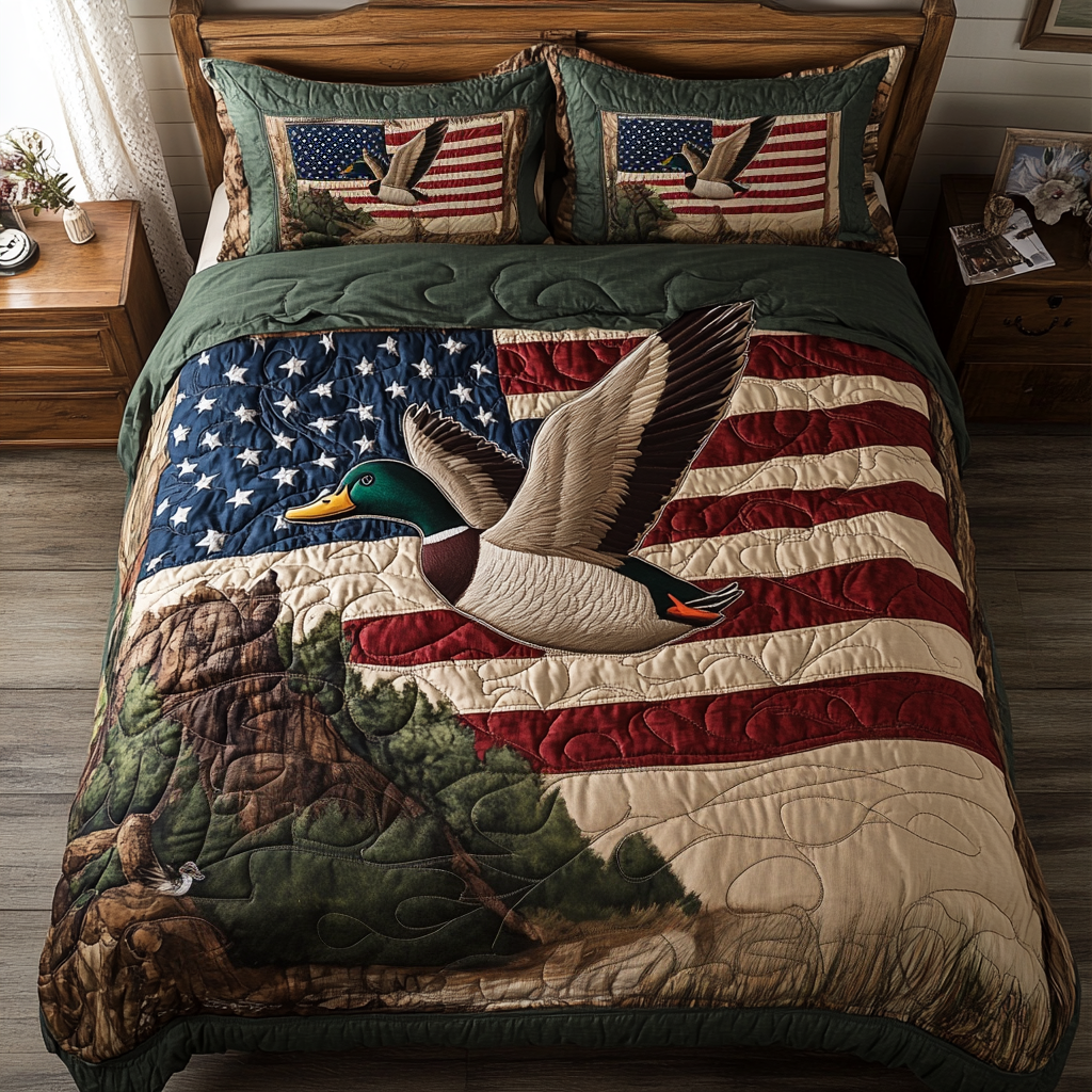 Mallard Ducks Hunt Quilted Bedding Set Bedspread Set Presents For Duck Lovers