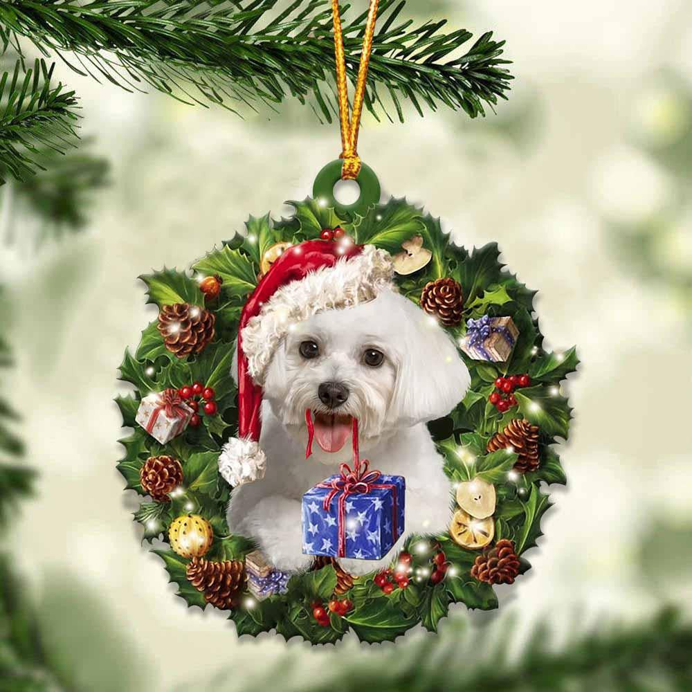 Maltese and Christmas Wreath Ornament gift for Maltese lover ornament