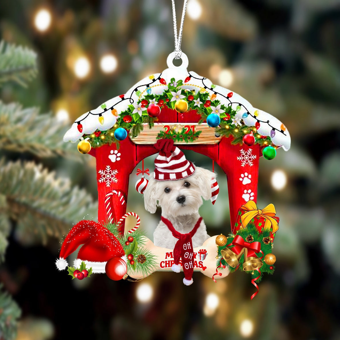 Maltese Christmas House Custom Shaped Two Sided Ornament