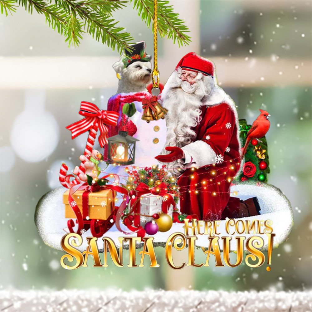 Maltese Christmas Ornament Dog Owner Funny Christmas Tree Decoration Here Comes Santa Clause