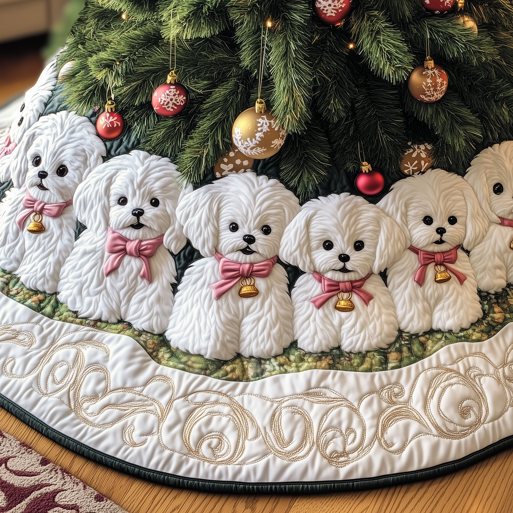Maltese Dog Indoor Christmas Decorations Quilted Santa Hat Puppy Design Holiday Decoration Gift