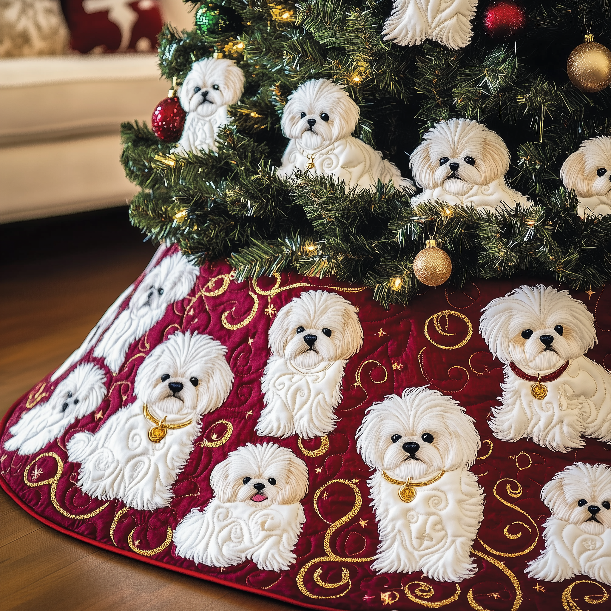 Maltese Indoor Christmas Decorations Quilted White Dog Holiday Decor Gift for Pet Lovers