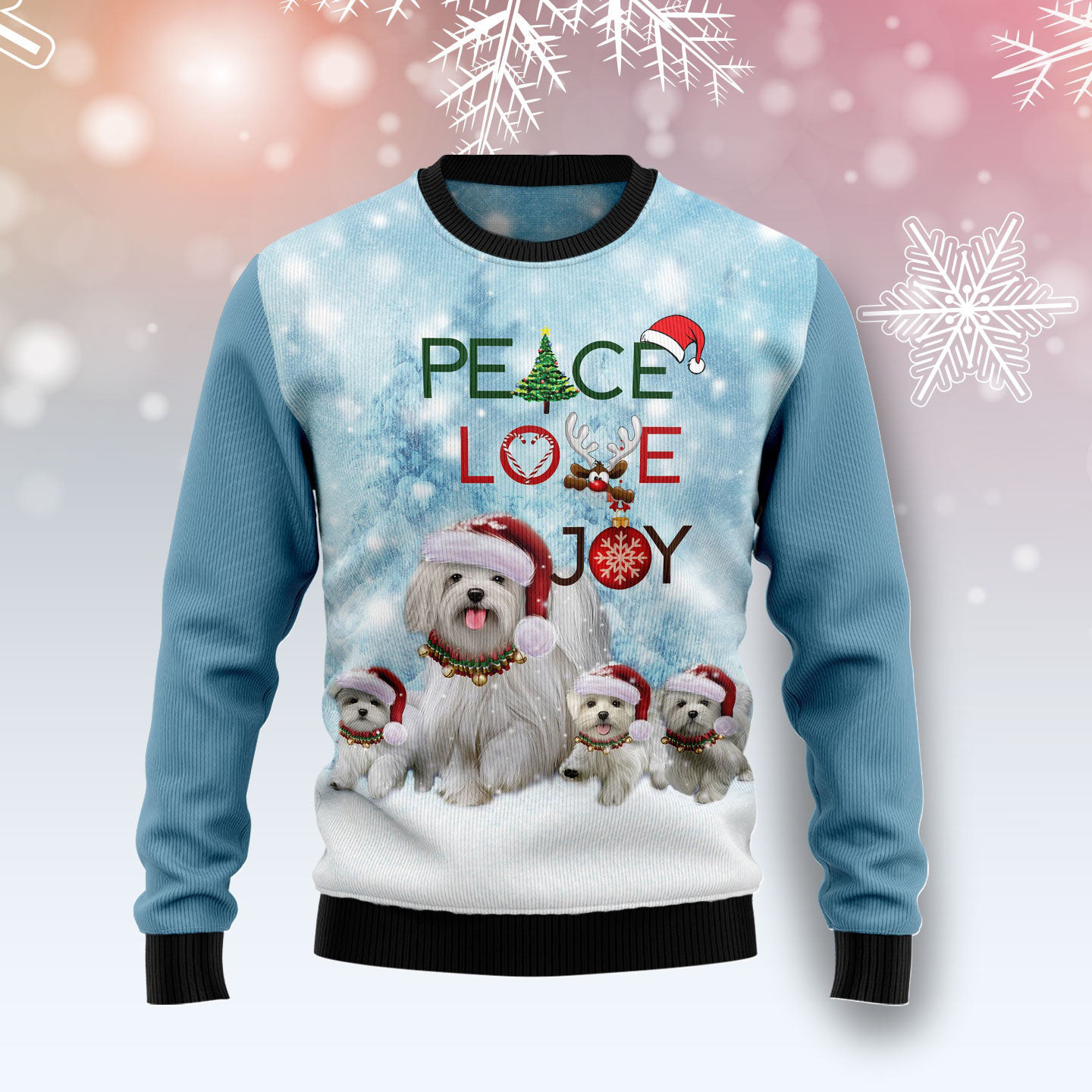 Maltese Peace Love Joy Ugly Christmas Sweater Winter Apparel Dog Christmas Gifts