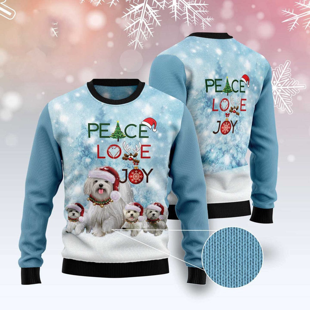 Maltese Peace Love Joy Ugly Sweater Ugly Christmas Sweater Funny Ugly Christmas Sweater Gifts For Couples