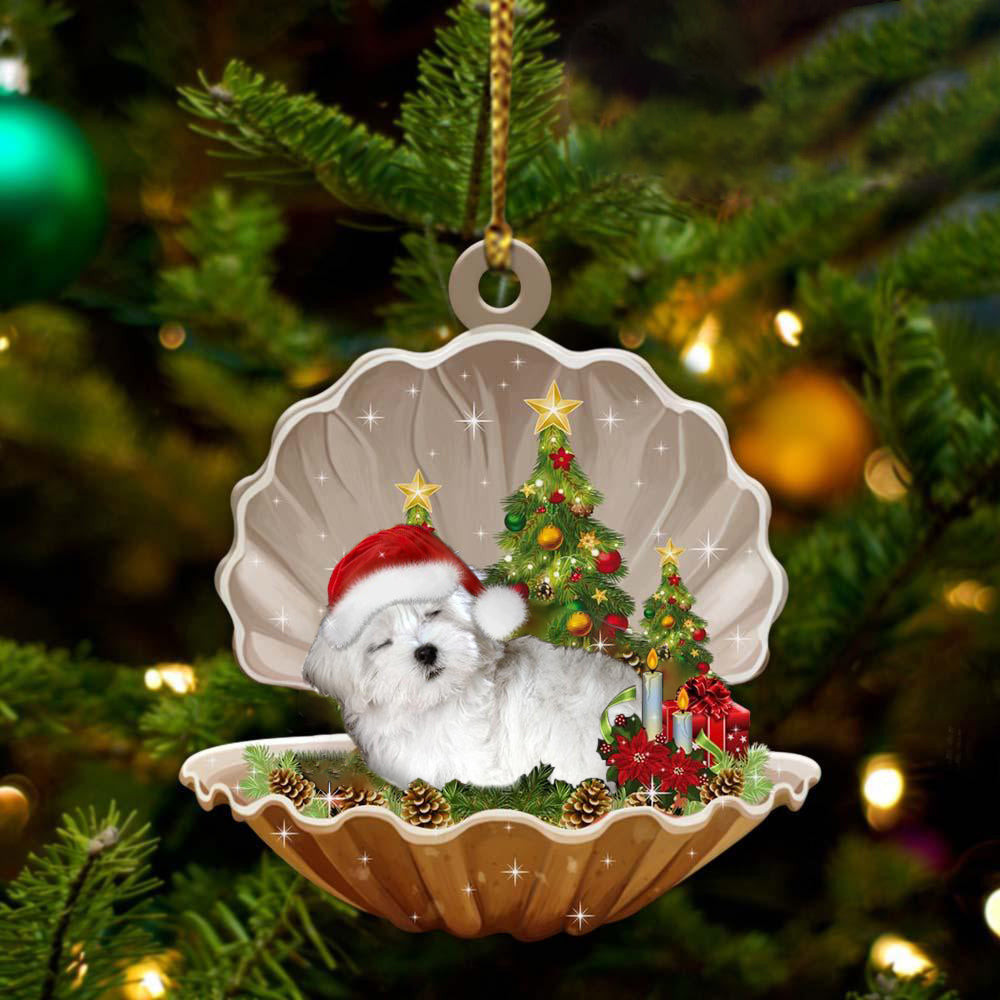 Maltese Sleeping in Pearl Dog Christmas Ornament Flat Acrylic