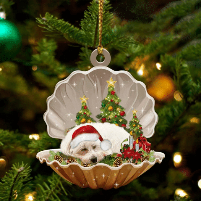 Maltese3 Sleeping in Pearl Dog Christmas Ornament Flat Acrylic